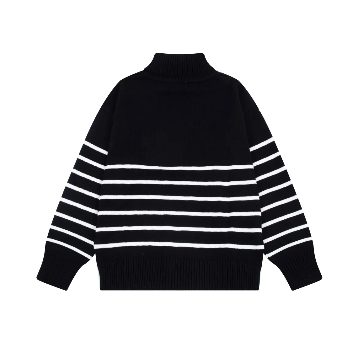 CYA63# AMI Paris 22 autumn and winter new Ami de Coeur love striped classic turtleneck sweater for men and women Color: black white Size: S-XL