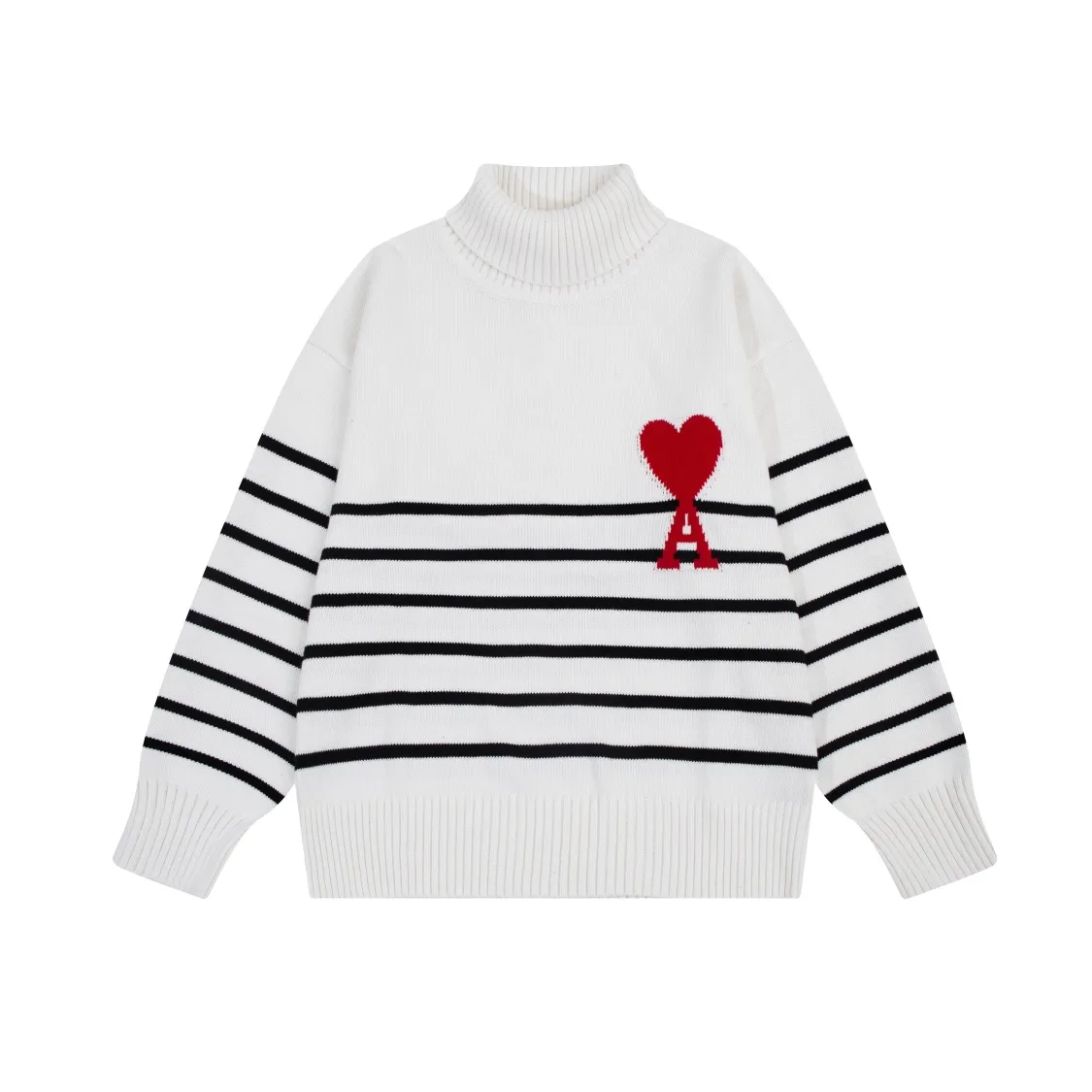 CYA63# AMI Paris 22 autumn and winter new Ami de Coeur love striped classic turtleneck sweater for men and women Color: black white Size: S-XL