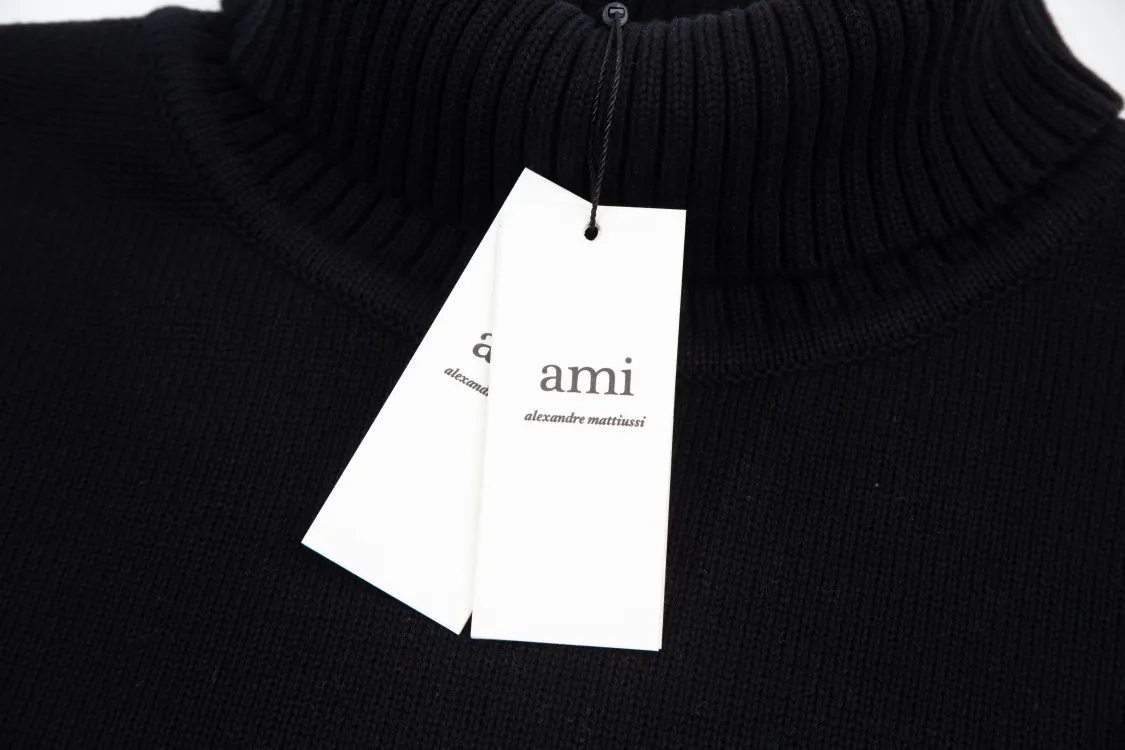 CYA63# AMI Paris 22 autumn and winter new Ami de Coeur love striped classic turtleneck sweater for men and women Color: black white Size: S-XL