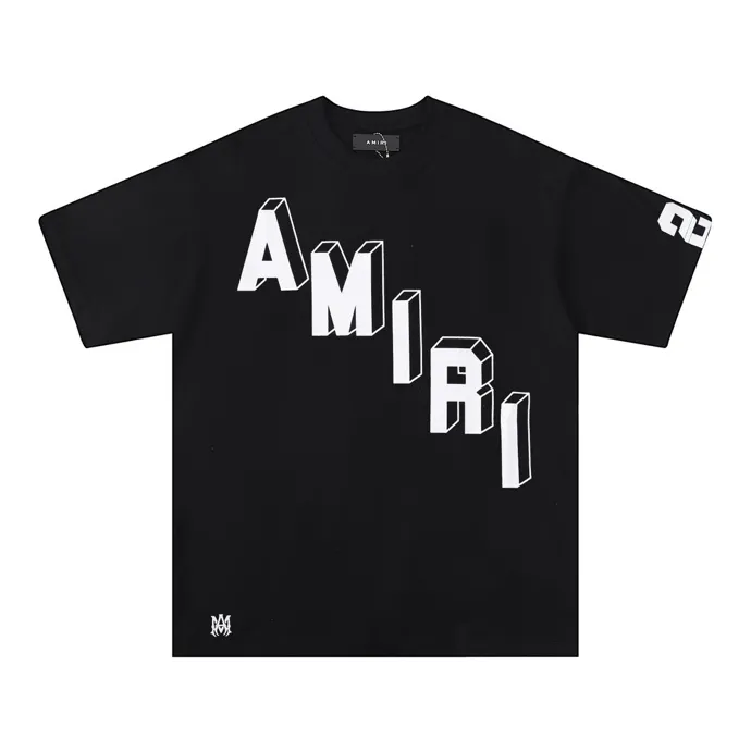 Style number: 678 P120 Fabric: 260g double yarn AMIRI 2025 spring and summer new logo round neck T-shirt high street same style for men and women loose classic letter short sleeves Color: white black blue code number: S M L XL