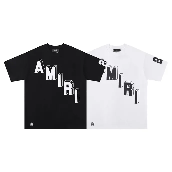 Style number: 678 P120 Fabric: 260g double yarn AMIRI 2025 spring and summer new logo round neck T-shirt high street same style for men and women loose classic letter short sleeves Color: white black blue code number: S M L XL
