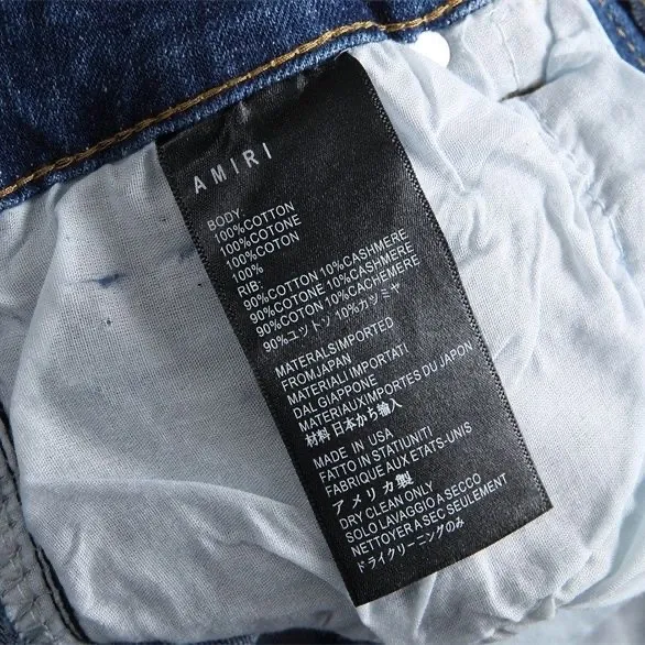 #M12 P168💰 AMIRI patch embroidery jeans trousers AMIRI high street basic ripped tight elastic jeans trousers amiri brand jeans break the production process and cutting of the original jeans, the fabrics are softer and more comfortable Hand-sewn collar label Customized logo buttons Genuine leather tag Color: Picture color Size: 30-32-34-36