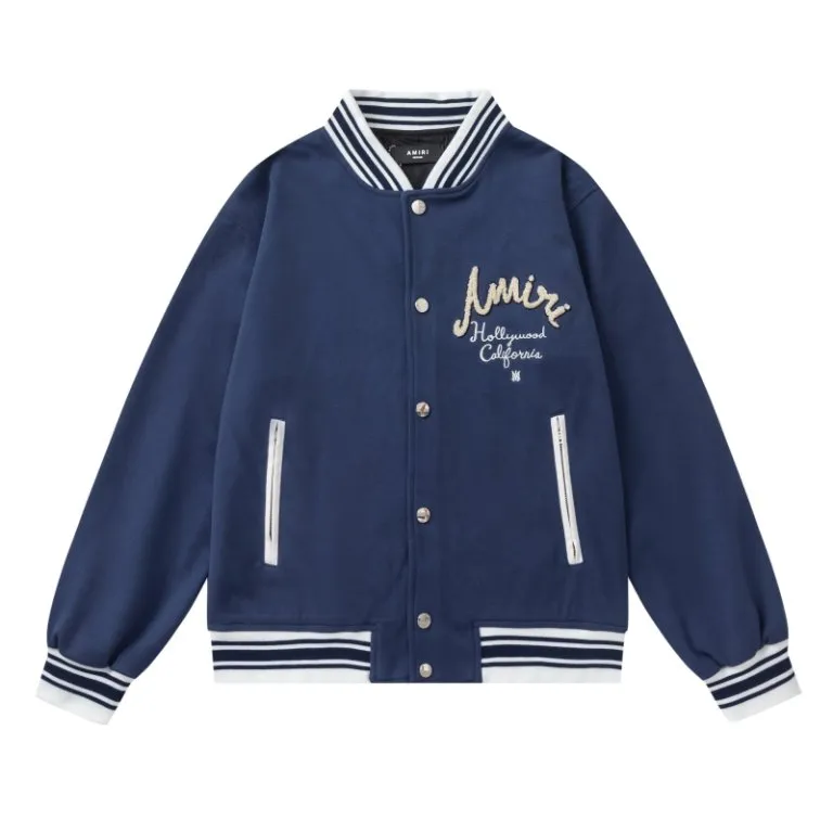 P500 7198#AMIRI classic logo towel embroidery, color: navy, black, size: S M L XL