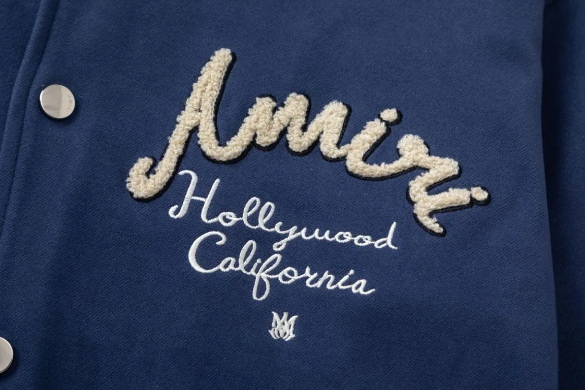 P500 7198#AMIRI classic logo towel embroidery, color: navy, black, size: S M L XL