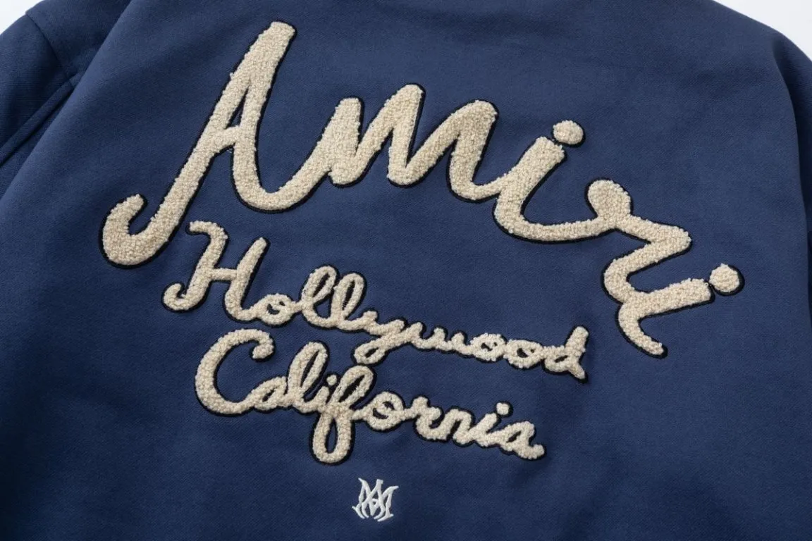 P500 7198#AMIRI classic logo towel embroidery, color: navy, black, size: S M L XL
