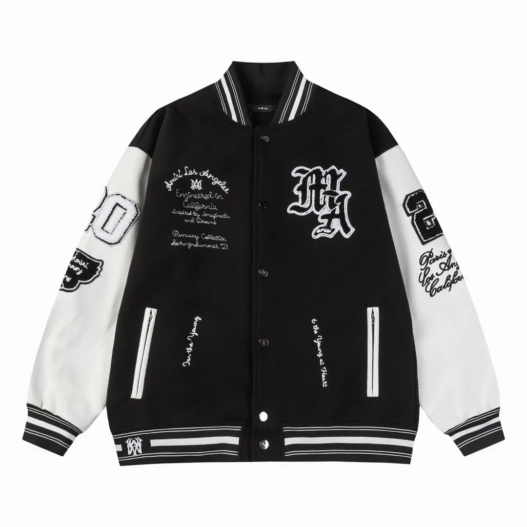 P390 -Amiri2024ss Tianma embroidered baseball jacket -Using towel embroidery technology, pocket hardware zipper design, full of uniqueness -700g dragon and phoenix nylon and litchi pattern PU collide💥 Fashionable and versatile M L Xl xxl