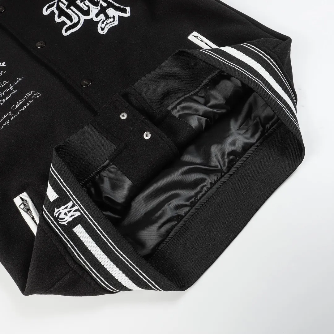 P390 -Amiri2024ss Tianma embroidered baseball jacket -Using towel embroidery technology, pocket hardware zipper design, full of uniqueness -700g dragon and phoenix nylon and litchi pattern PU collide💥 Fashionable and versatile M L Xl xxl