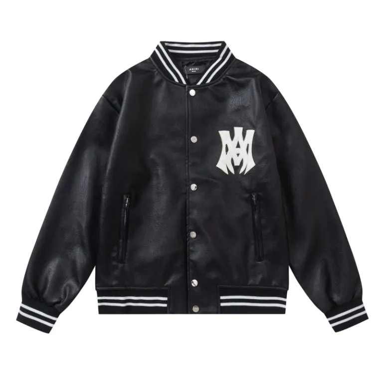 P516 7196#AMIRI classic logo embroidery, using the most advanced PU wash-free material, color: black, size: S M L XL
