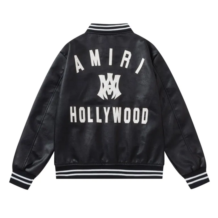 P516 7196#AMIRI classic logo embroidery, using the most advanced PU wash-free material, color: black, size: S M L XL