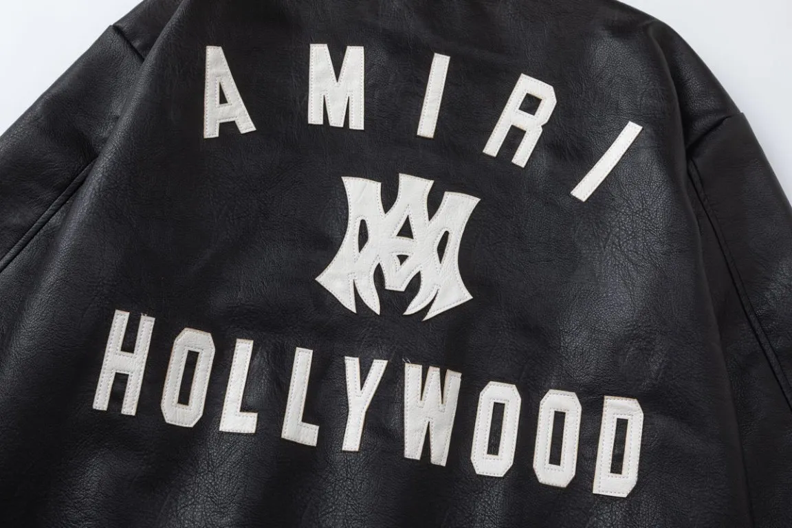 P516 7196#AMIRI classic logo embroidery, using the most advanced PU wash-free material, color: black, size: S M L XL
