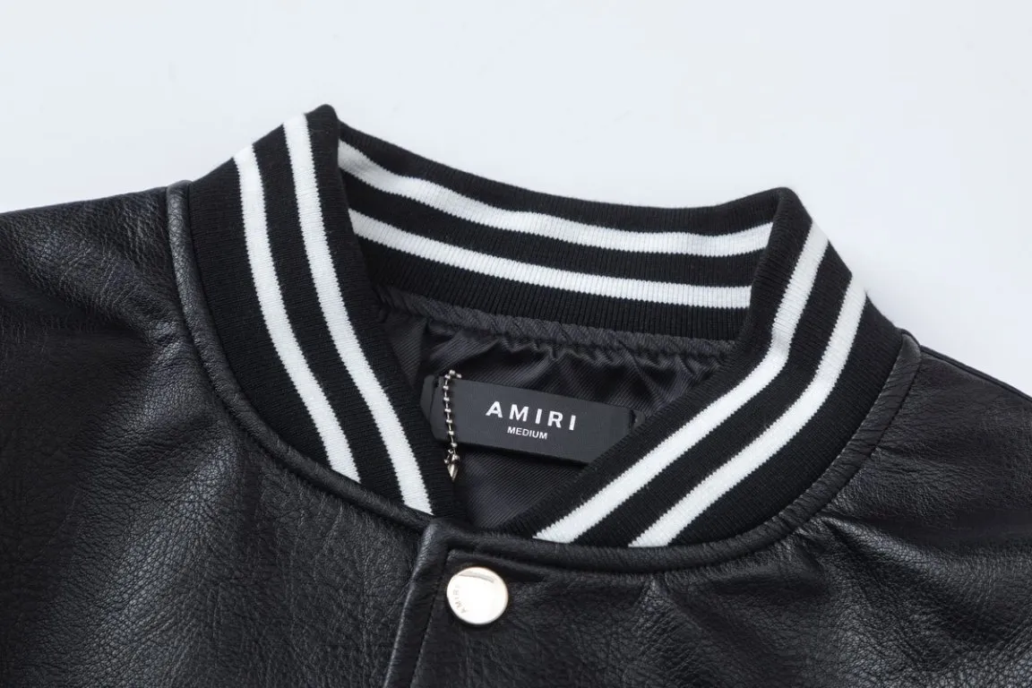 P516 7196#AMIRI classic logo embroidery, using the most advanced PU wash-free material, color: black, size: S M L XL