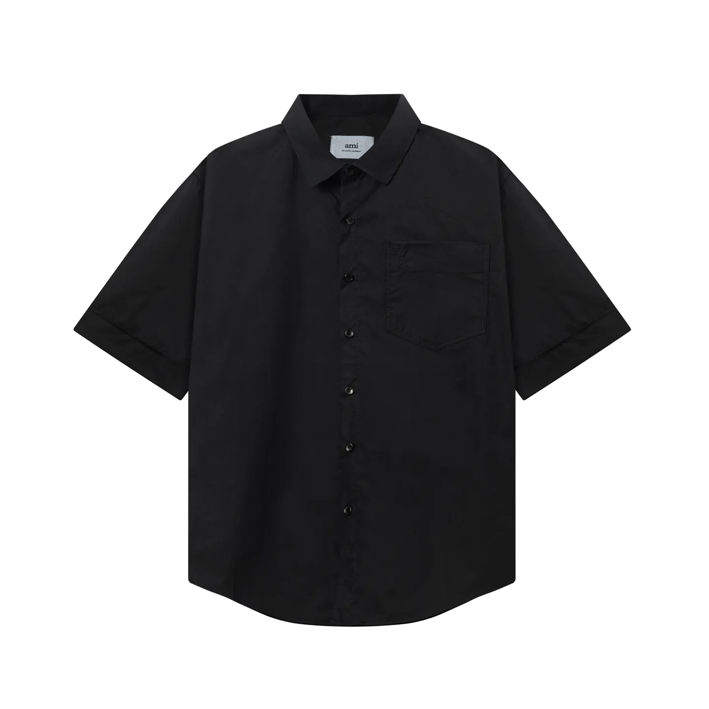 2212# AMI Paris Classic autumn chest pocket same color ADC love embroidered LOGO casual cotton solid color short sleeves Original customized 180g pure cotton fabric Loose off-shoulder version Same style for men and women Color: Black White Apricot Milk Tea Gray Size: S-XL