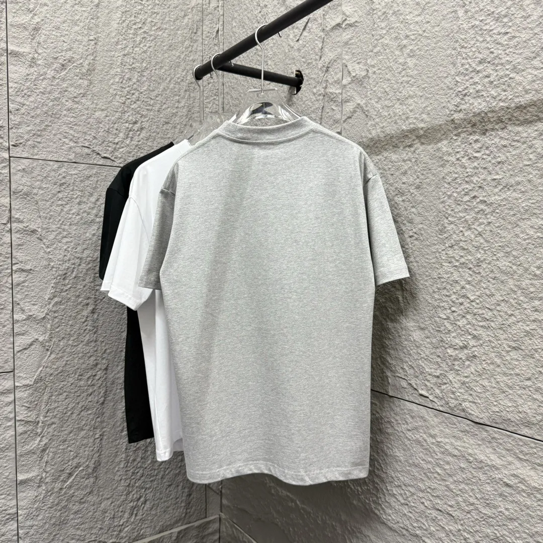 🅿️180 Ami* 2025 spring and summer new style Ami letter embroidery customized double yarn plain cotton fabric short-sleeved T-shirt for men and women Color: black white floral gray Size: S (90-130 pounds) M (120-150 pounds) L (140-165 pounds) XL (160-180 pounds) XXL (180-210 pounds)