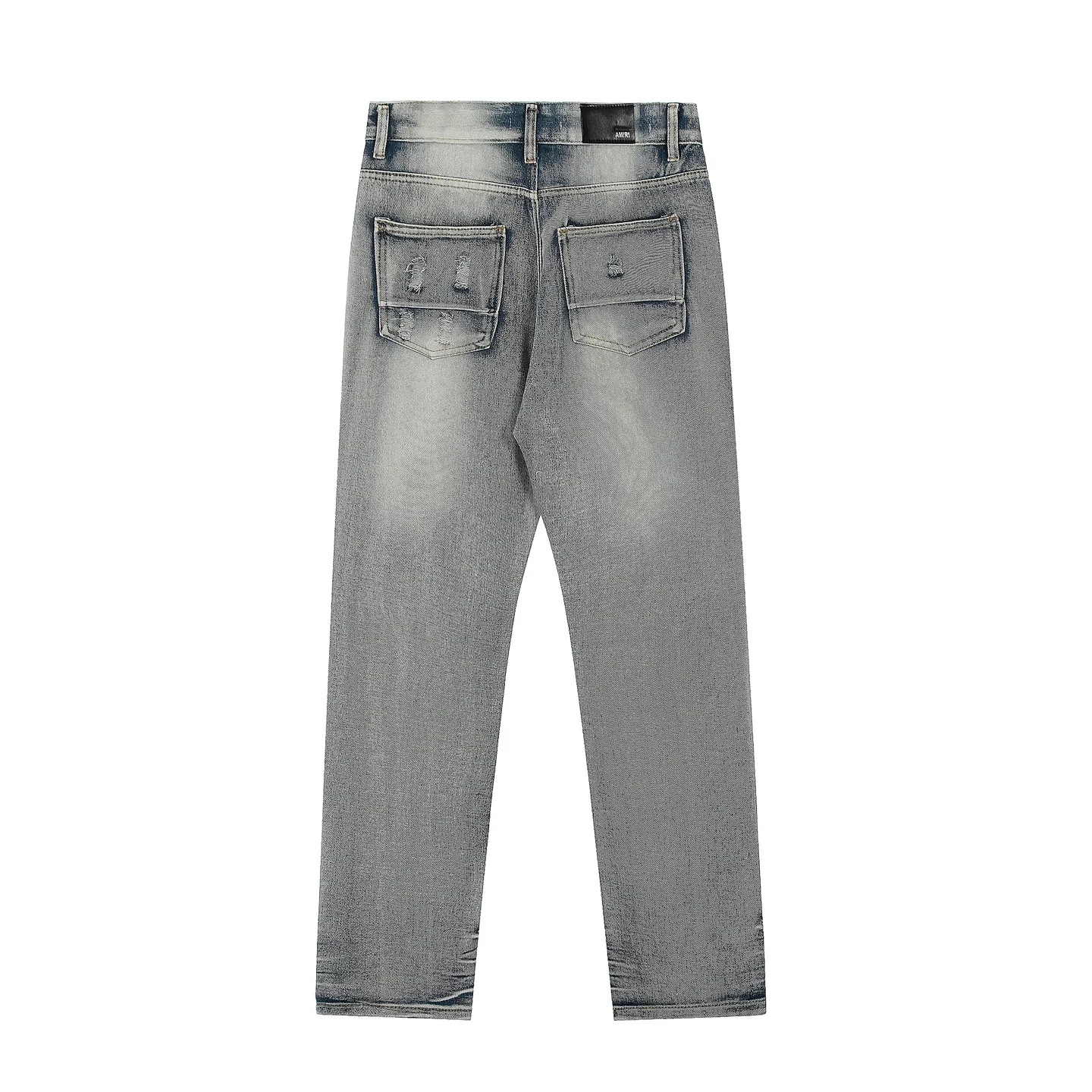 #M31 P168💰 Amiri classic embroidered patched leather ripped letter skinny jeans. Slim skinny jeans. Produced by a major washed factory. Full of high-end feel. Knee part destroyed design with patchwork design. Already used as facade design. Leather waist nameplate. The focus of this style is not on the washing, but on the destroyed shape and version. The secret lies in the craftsmanship of the master. The cost of post-processing, grinding, cutting, etc. is far beyond the cost of assembly line products. Color: Picture color Size: 30-32-34-36