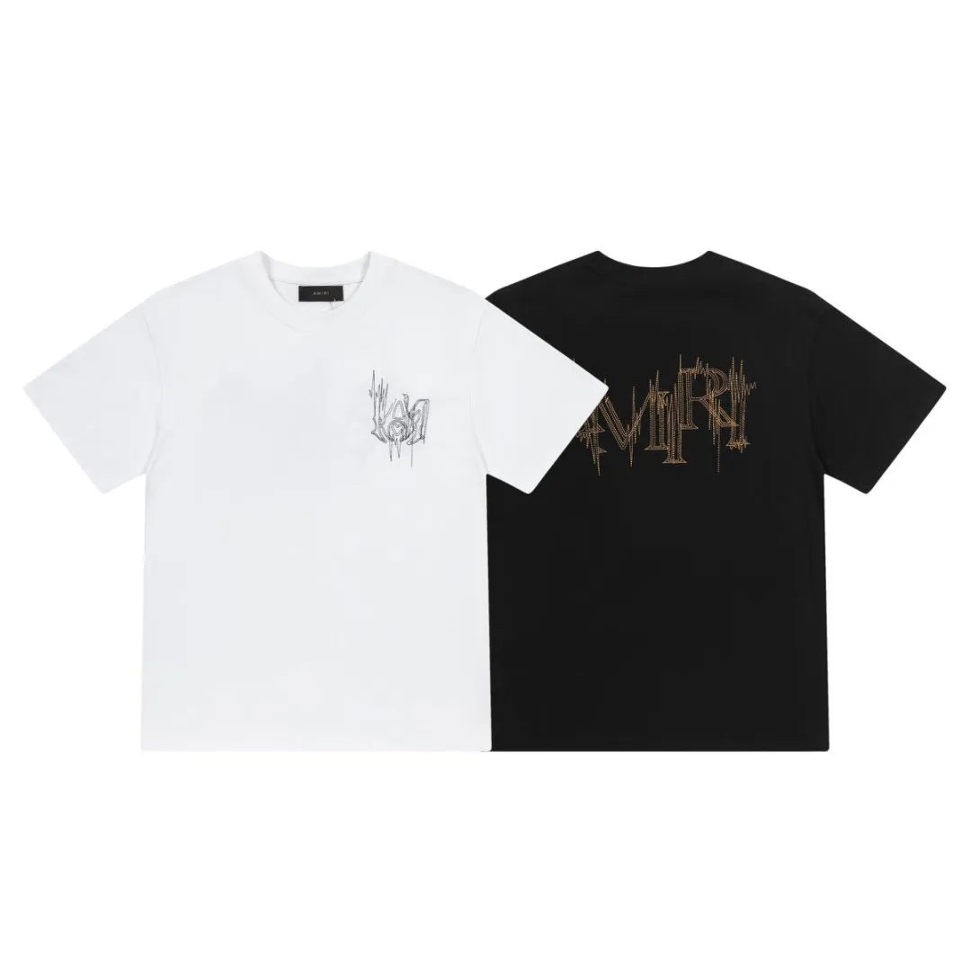 8026#P146amiri dotted line embroidered logo, using 300g weight fabric, color: black, white. Size: S M L XL