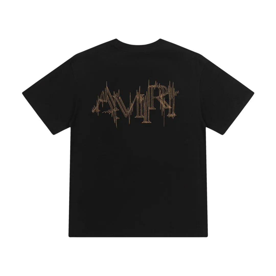 8026#P146amiri dotted line embroidered logo, using 300g weight fabric, color: black, white. Size: S M L XL