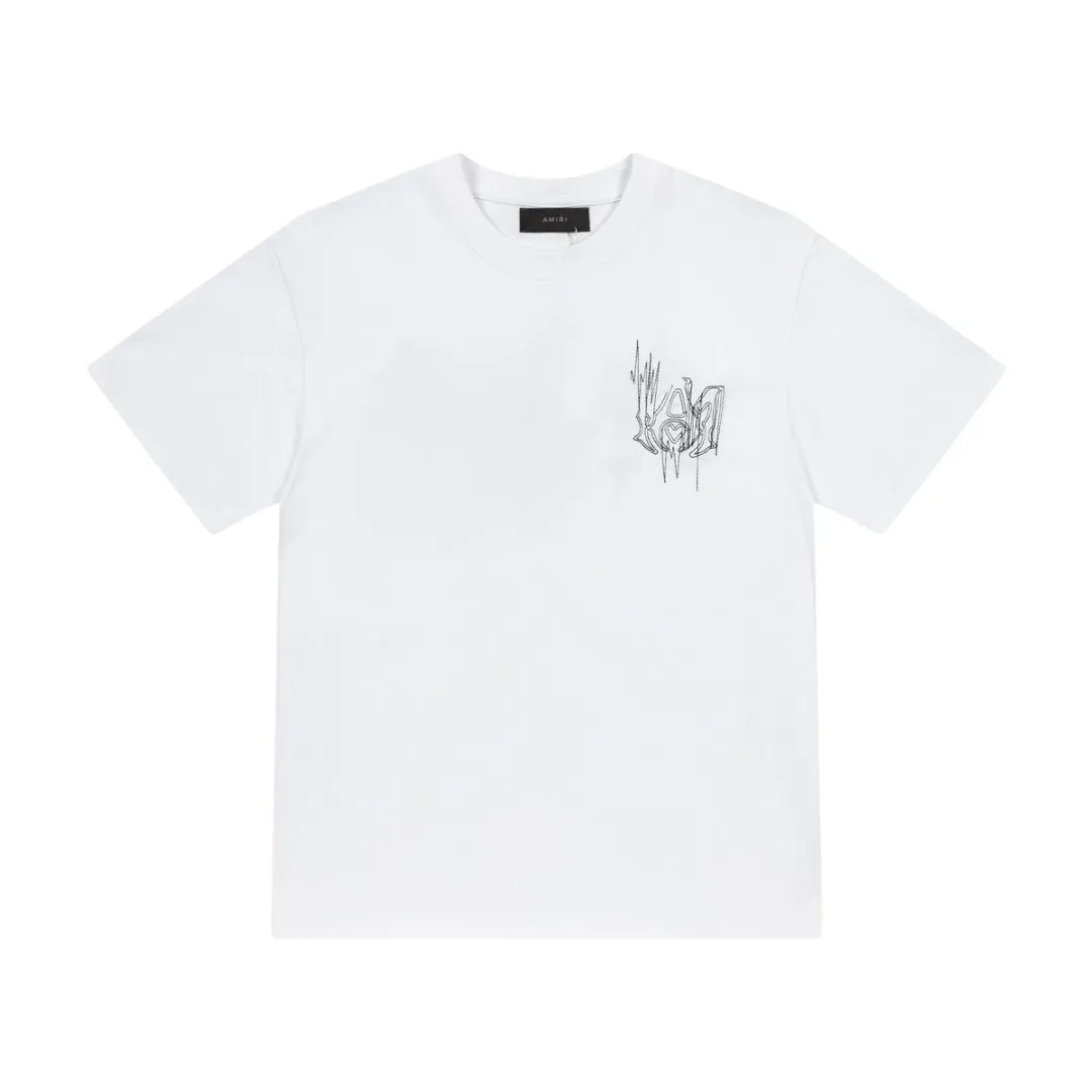 8026#P146amiri dotted line embroidered logo, using 300g weight fabric, color: black, white. Size: S M L XL