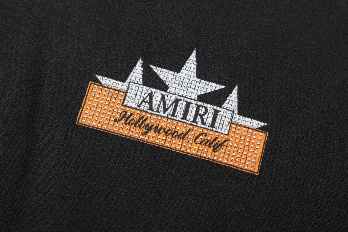 P166.AMIRI cracked printing logo grinding edge hot diamond washing process, color: black, size: S M L XL