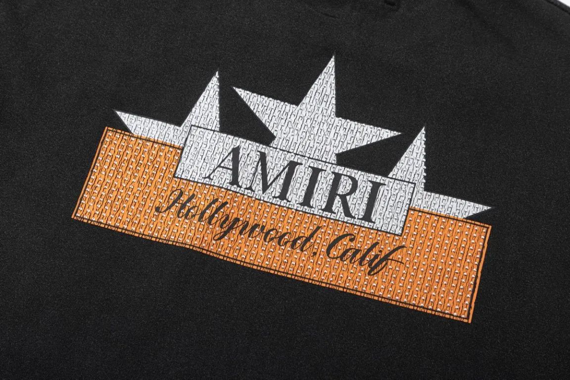 P166.AMIRI cracked printing logo grinding edge hot diamond washing process, color: black, size: S M L XL