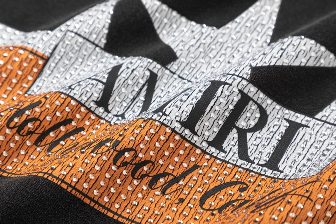 P166.AMIRI cracked printing logo grinding edge hot diamond washing process, color: black, size: S M L XL