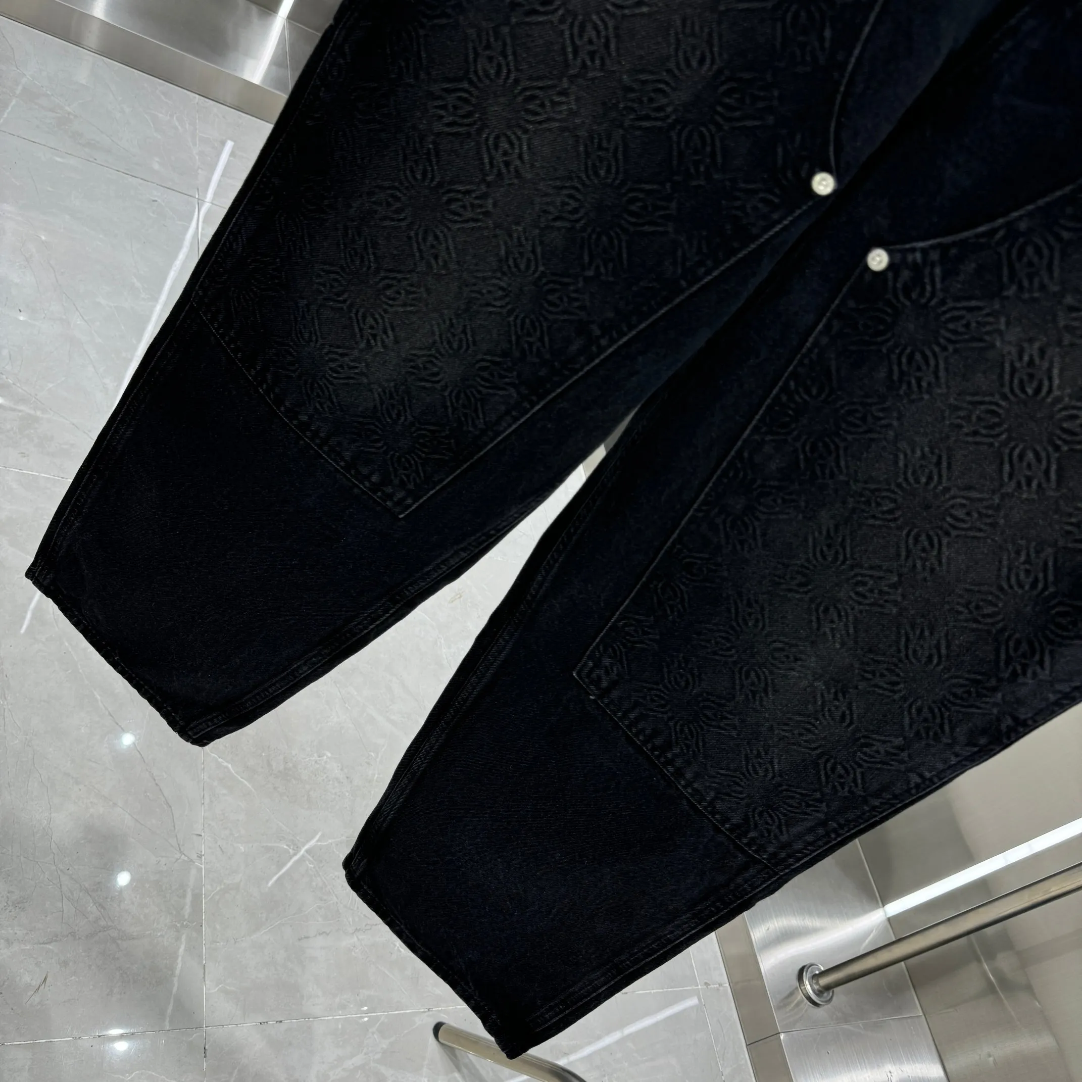 P250 Amiri Dark Pattern Jacquard Workwear Street Trend Loose Straight Jeans Color Black Size 30 32 34 36