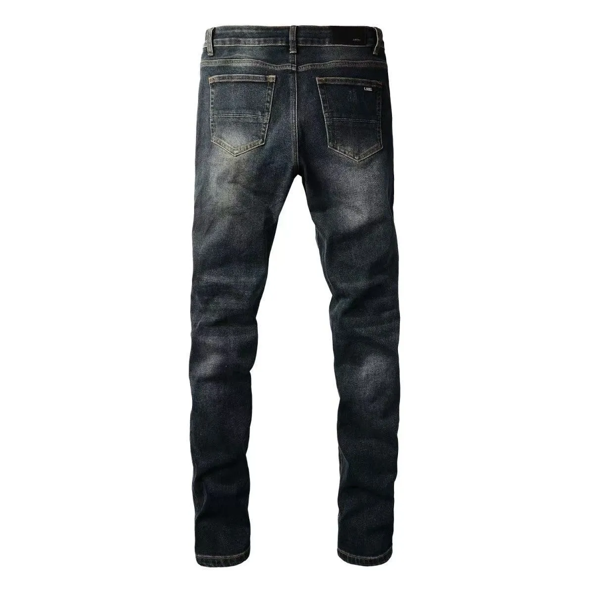 #M55 P168💰 AMIRI patch embroidery jeans trousers AMIRI high street basic ripped tight elastic jeans trousers amiri brand jeans break the production process and cutting of the original jeans, the fabrics are softer and more comfortable Hand-sewn collar label Customized logo buttons Genuine leather tag Color: Picture color Size: 30-32-34-36