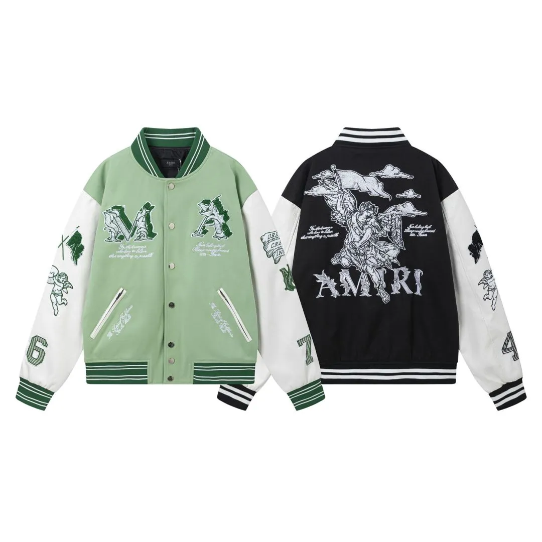 7156#P500AMIRI angel embroidery LOGO. Color: black, grass green, size: S M L XL