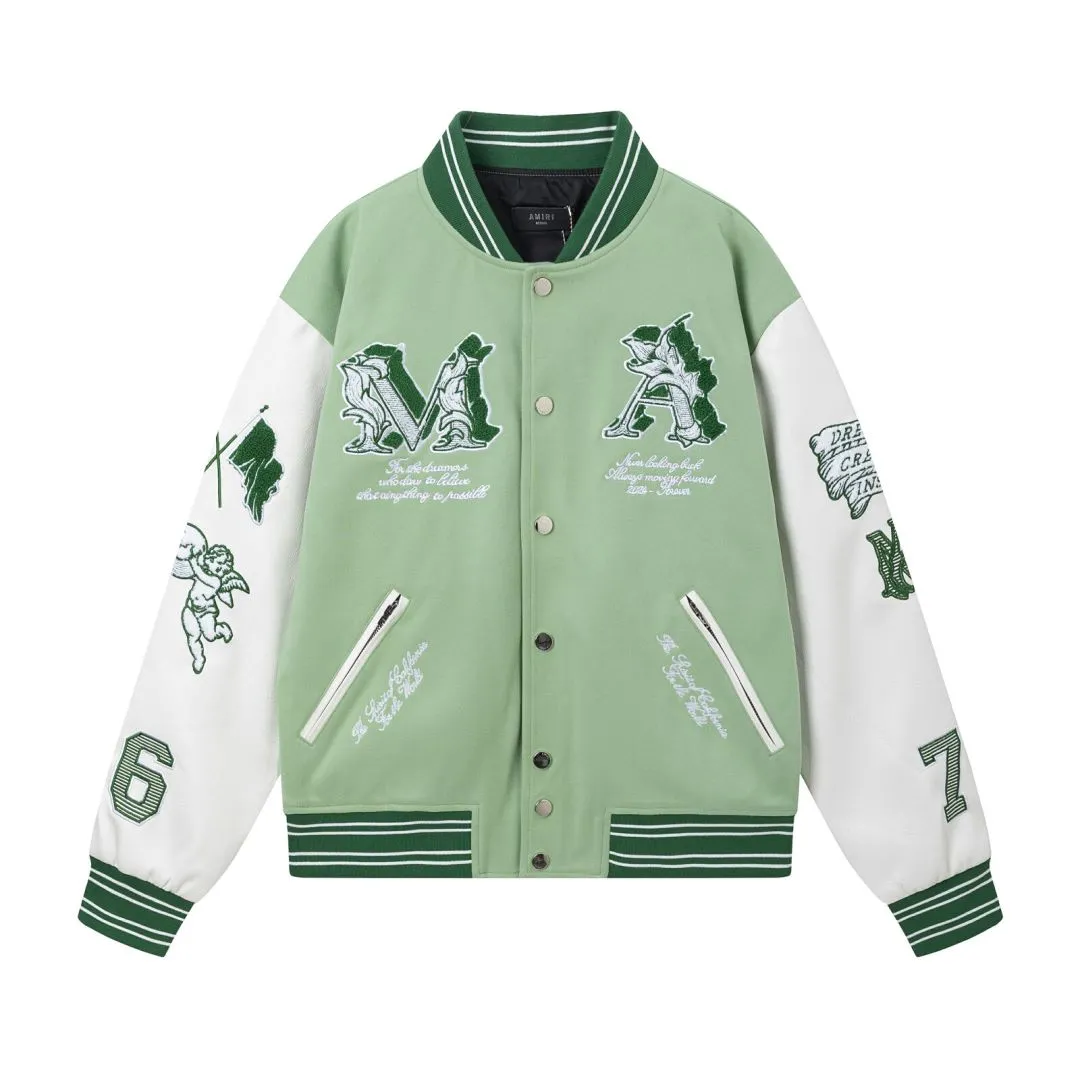 7156#P500AMIRI angel embroidery LOGO. Color: black, grass green, size: S M L XL