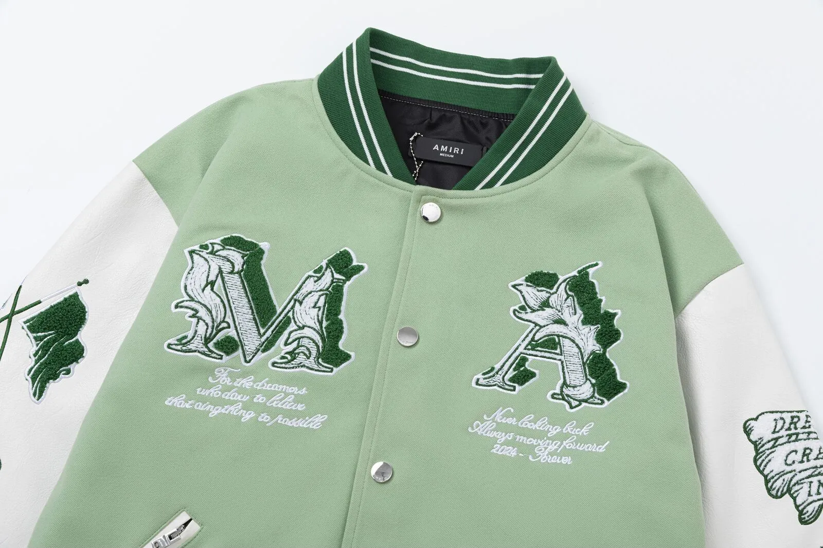 7156#P500AMIRI angel embroidery LOGO. Color: black, grass green, size: S M L XL