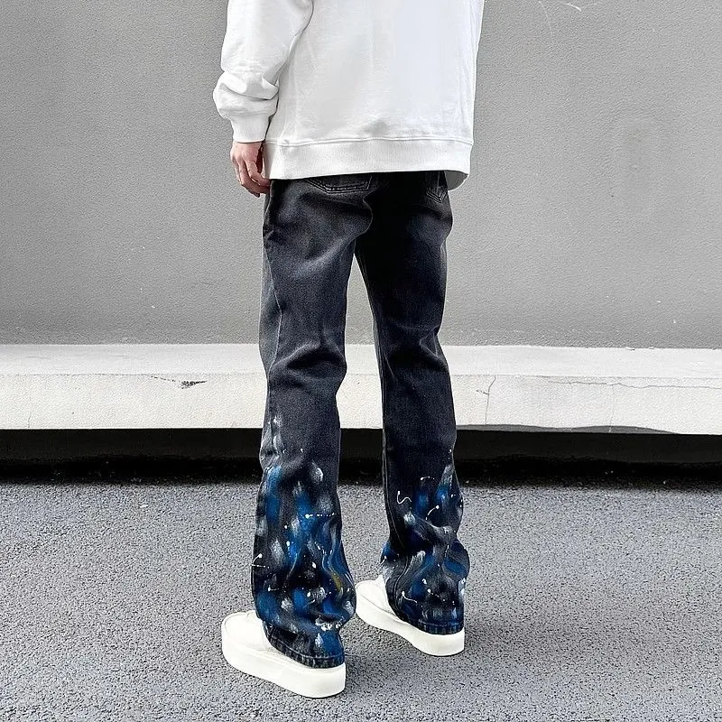 #M85 P168💰 AMIRI patch embroidery jeans trousers AMIRI high street basic ripped tight elastic jeans trousers amiri brand jeans break the production process and cutting of the original jeans, the fabrics are softer and more comfortable Hand-sewn collar label Customized logo buttons Genuine leather tag Color: Picture color Size: 30-32-34-36