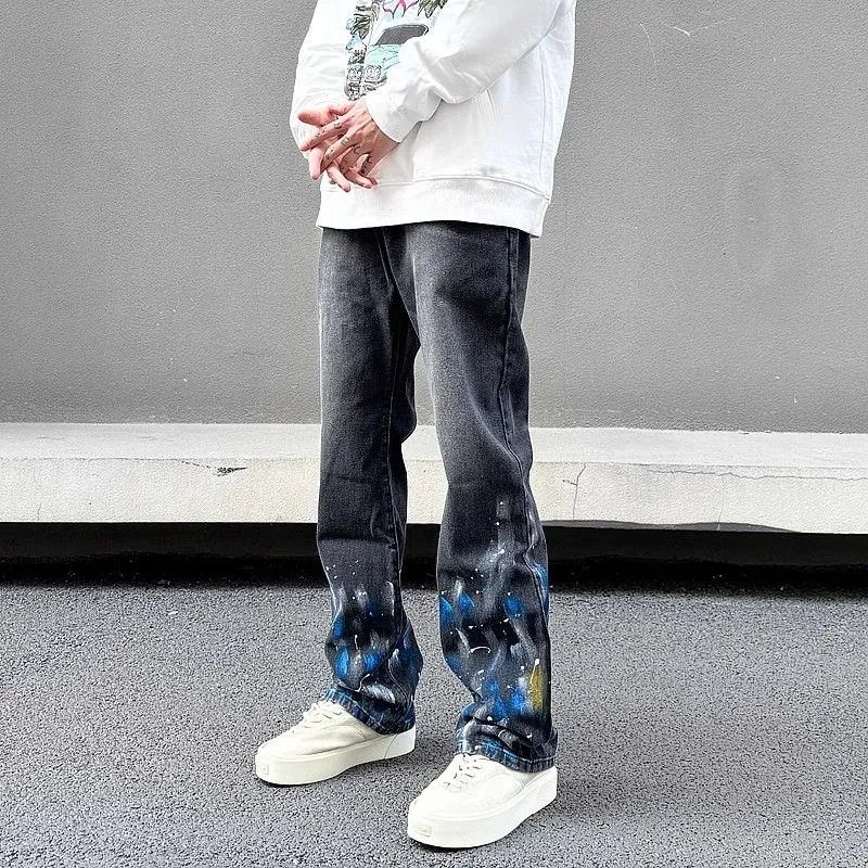 #M85 P168💰 AMIRI patch embroidery jeans trousers AMIRI high street basic ripped tight elastic jeans trousers amiri brand jeans break the production process and cutting of the original jeans, the fabrics are softer and more comfortable Hand-sewn collar label Customized logo buttons Genuine leather tag Color: Picture color Size: 30-32-34-36