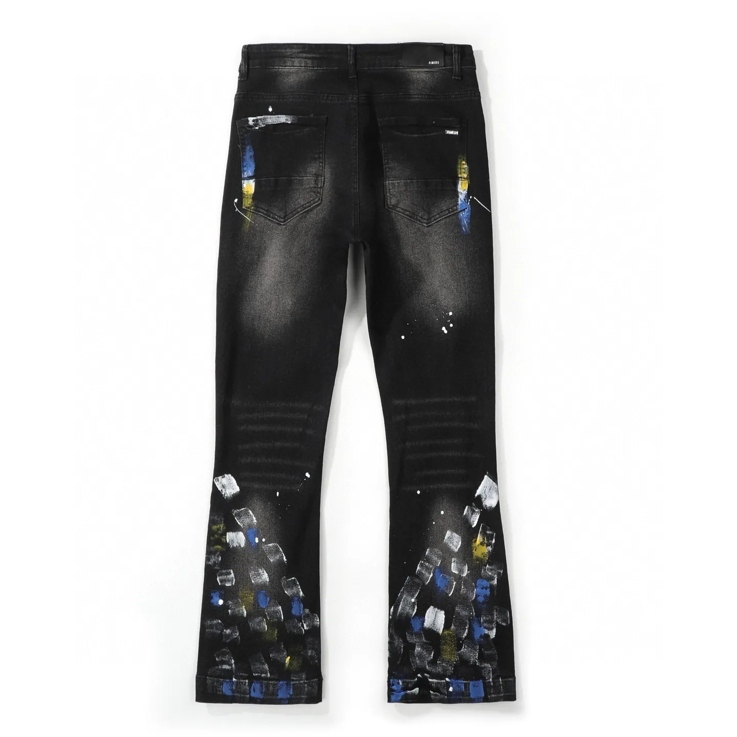 #M85 P168💰 AMIRI patch embroidery jeans trousers AMIRI high street basic ripped tight elastic jeans trousers amiri brand jeans break the production process and cutting of the original jeans, the fabrics are softer and more comfortable Hand-sewn collar label Customized logo buttons Genuine leather tag Color: Picture color Size: 30-32-34-36