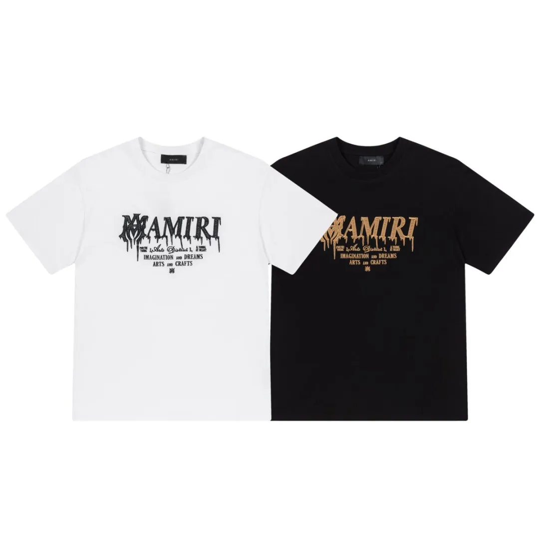 8036#P156, AMIRI heavy industry embroidered logo loose version short-sleeved T-shirt, made of 300 grams of fabric, color: black, white, size: S M L XL