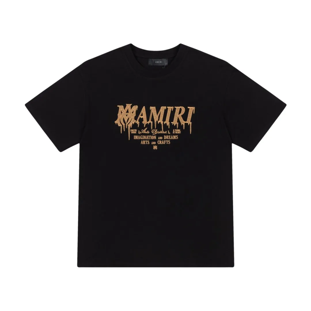 8036#P156, AMIRI heavy industry embroidered logo loose version short-sleeved T-shirt, made of 300 grams of fabric, color: black, white, size: S M L XL