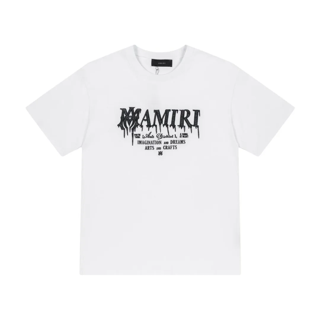 8036#P156, AMIRI heavy industry embroidered logo loose version short-sleeved T-shirt, made of 300 grams of fabric, color: black, white, size: S M L XL