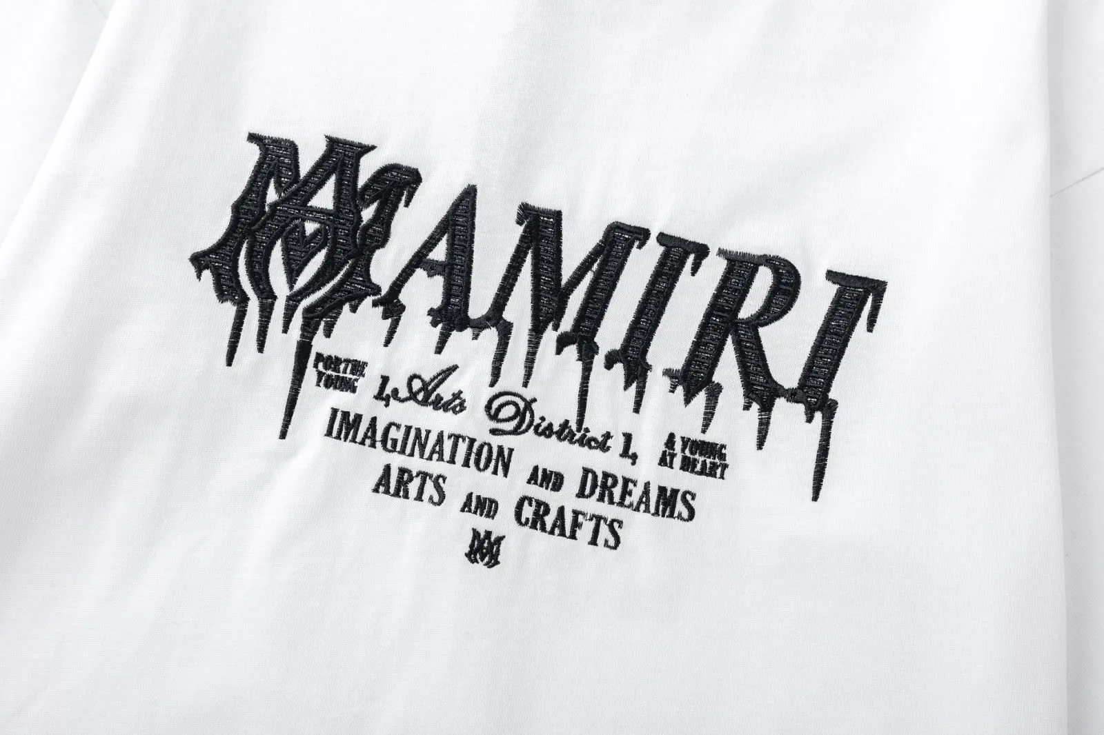8036#P156, AMIRI heavy industry embroidered logo loose version short-sleeved T-shirt, made of 300 grams of fabric, color: black, white, size: S M L XL