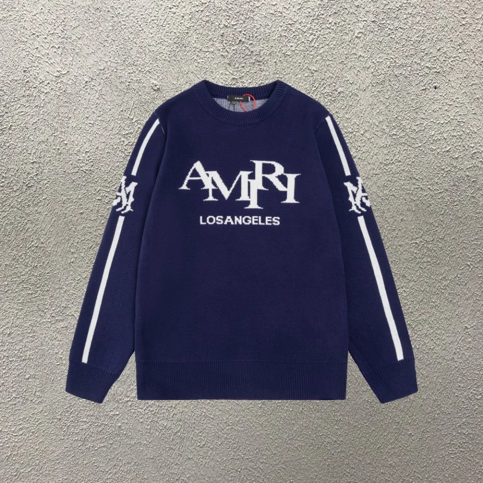 P290 Top version AMIRI/AMIRI classic letter jacquard Logo knitted casual crew neck sweater, same style for men and women, couple style - Color/Color: green dark blue black - Size/Size: S——XXL