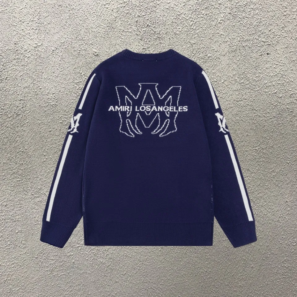 P290 Top version AMIRI/AMIRI classic letter jacquard Logo knitted casual crew neck sweater, same style for men and women, couple style - Color/Color: green dark blue black - Size/Size: S——XXL