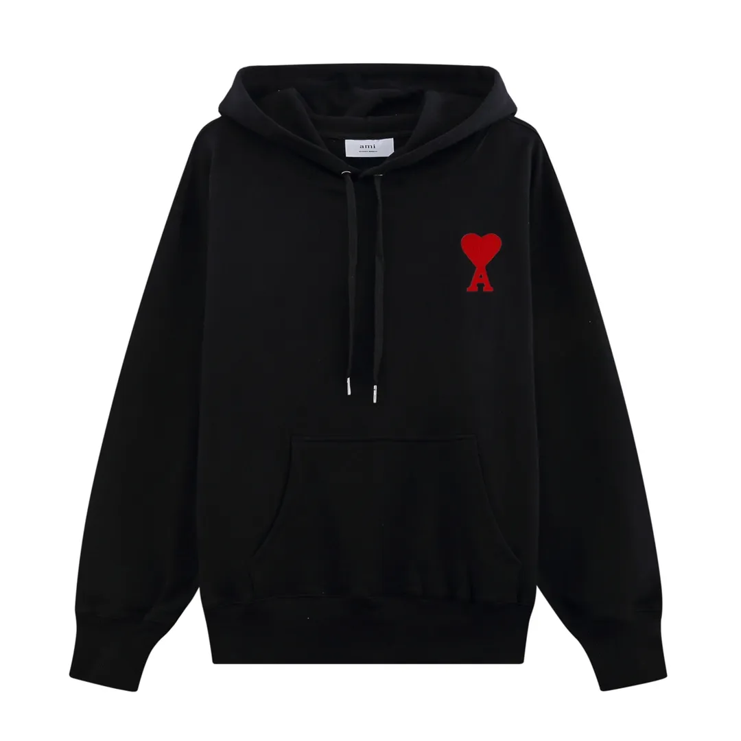 CY612#Ami Paris 2021 early autumn new product Ami de Coeur classic red love embroidered hooded sweatshirt for men and women, 380G sweatshirt terry fabric, color: black, apricot, size: S-XL