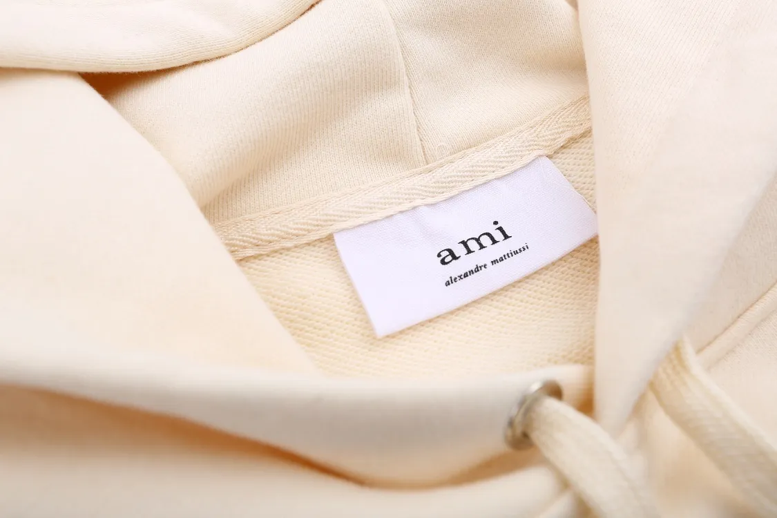 CY612#Ami Paris 2021 early autumn new product Ami de Coeur classic red love embroidered hooded sweatshirt for men and women, 380G sweatshirt terry fabric, color: black, apricot, size: S-XL
