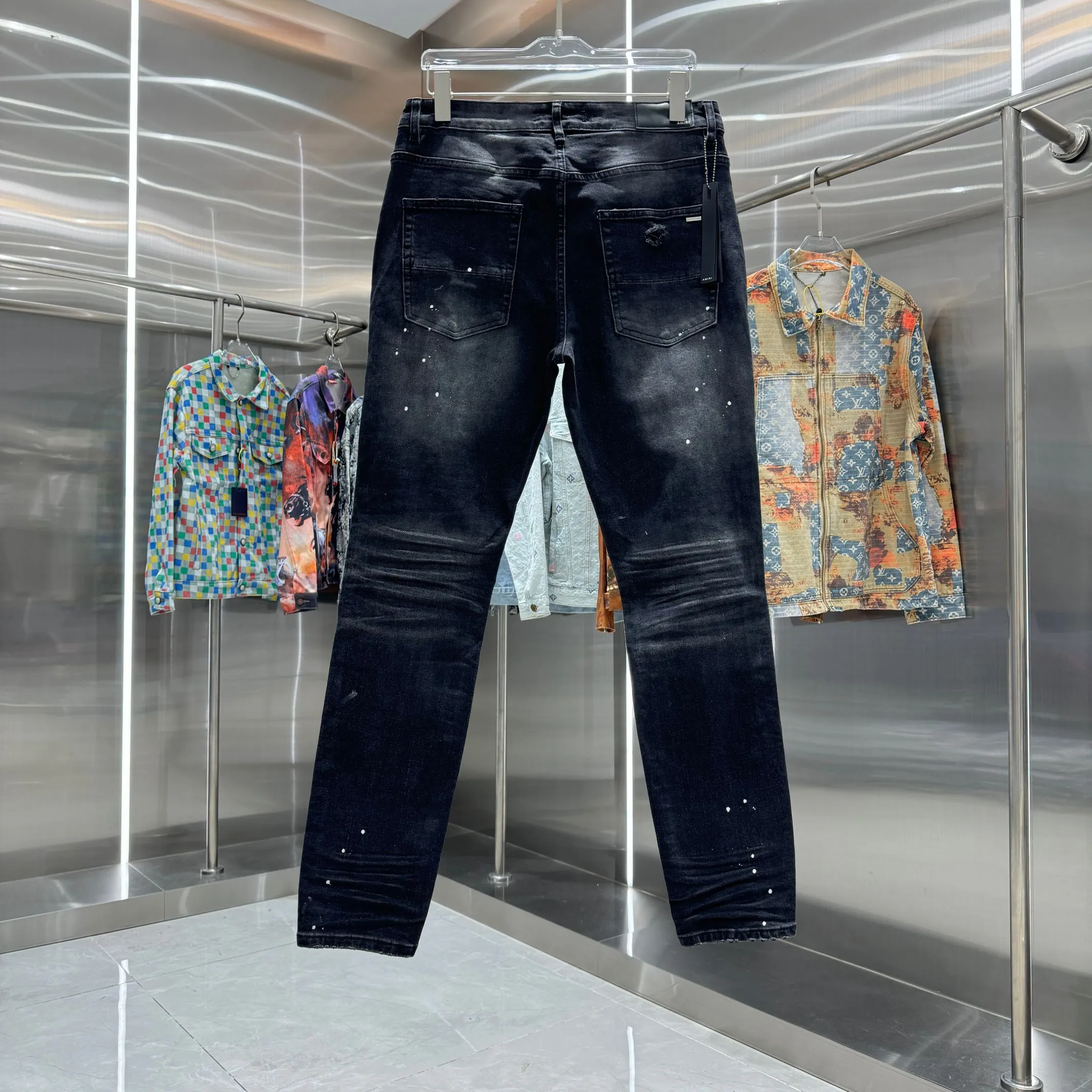 P280 Amiri ripped graffiti craft street fashion slim fit stretch jeans Color Black Size 30 32 34 36 38