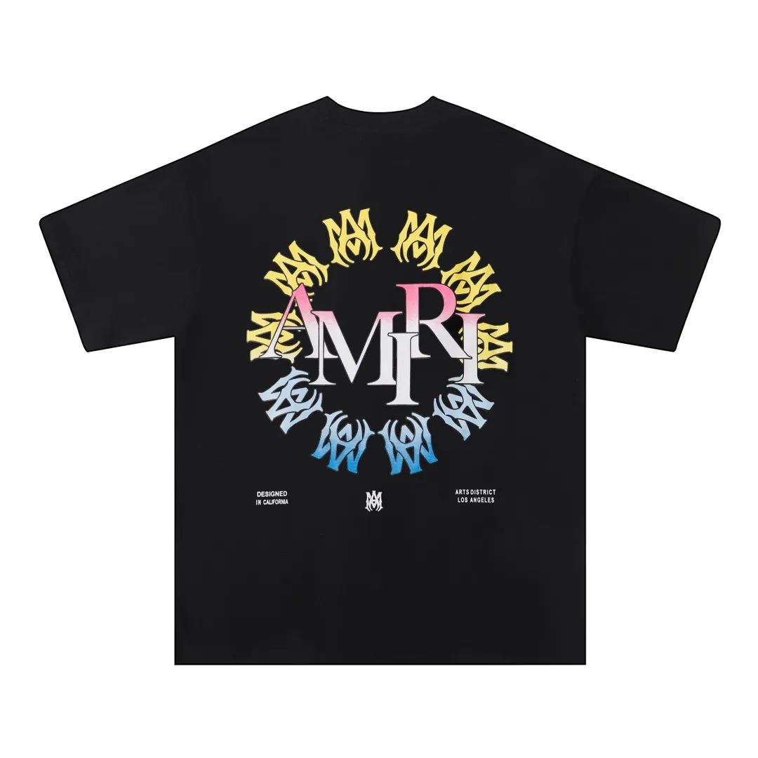 P126 Fabric: 260g double yarn AMIRI 2025 spring and summer new logo round neck T-shirt high street same style for men and women loose classic letter printed short sleeves Color: black. White Size: S M L XL