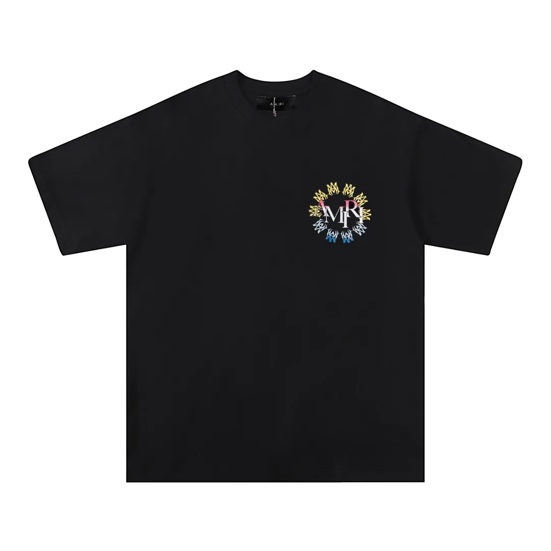 P126 Fabric: 260g double yarn AMIRI 2025 spring and summer new logo round neck T-shirt high street same style for men and women loose classic letter printed short sleeves Color: black. White Size: S M L XL