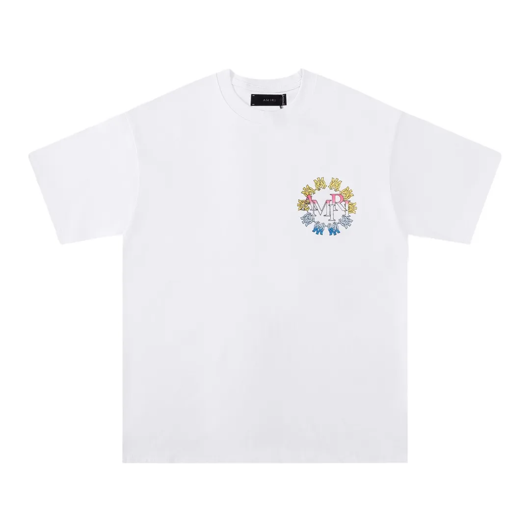 P126 Fabric: 260g double yarn AMIRI 2025 spring and summer new logo round neck T-shirt high street same style for men and women loose classic letter printed short sleeves Color: black. White Size: S M L XL