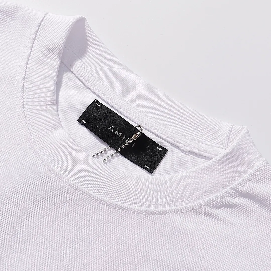 P126 Fabric: 260g double yarn AMIRI 2025 spring and summer new logo round neck T-shirt high street same style for men and women loose classic letter printed short sleeves Color: black. White Size: S M L XL