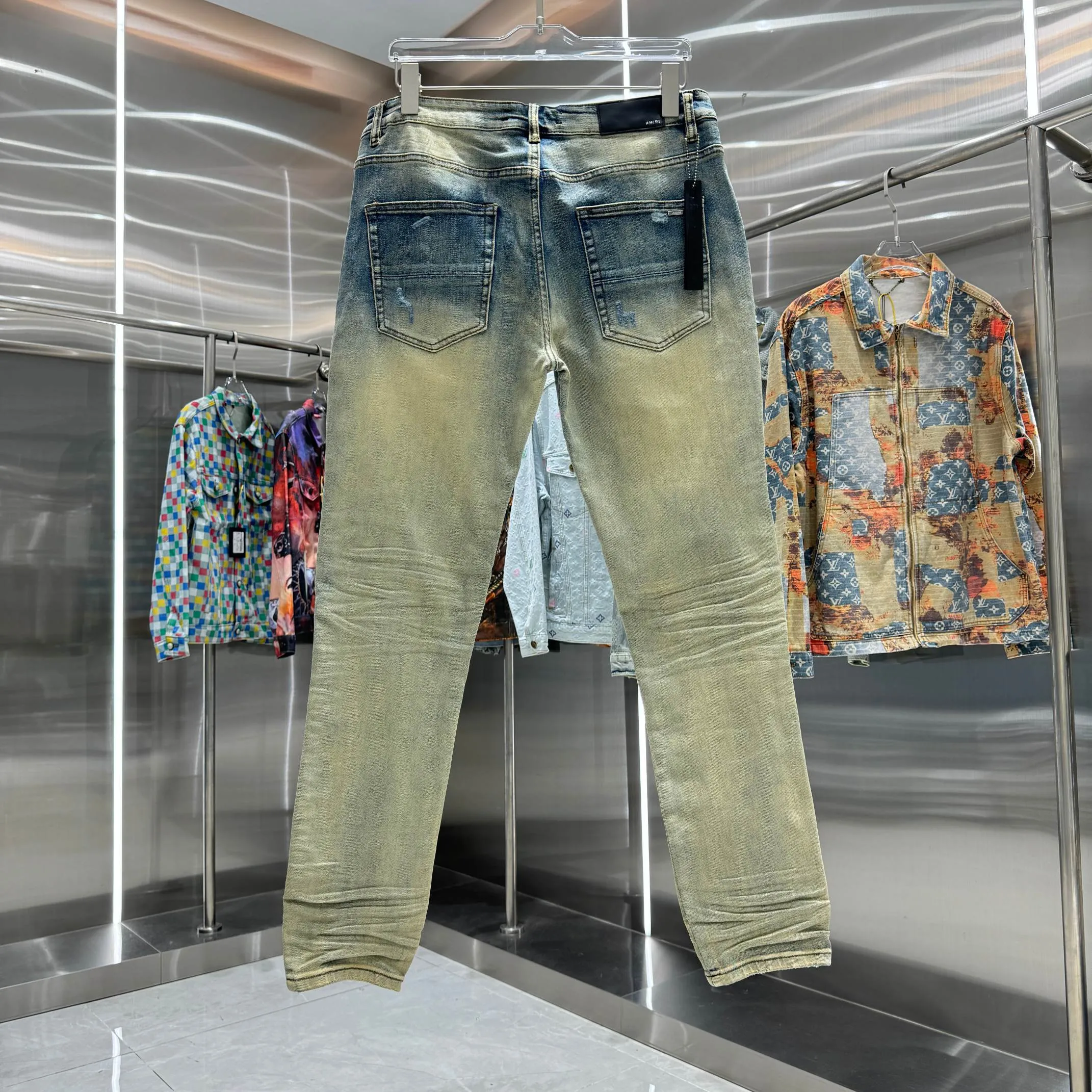 P290 Amiri ripped street fashion slim fit stretch jeans color blue size 30 32 34 36 38