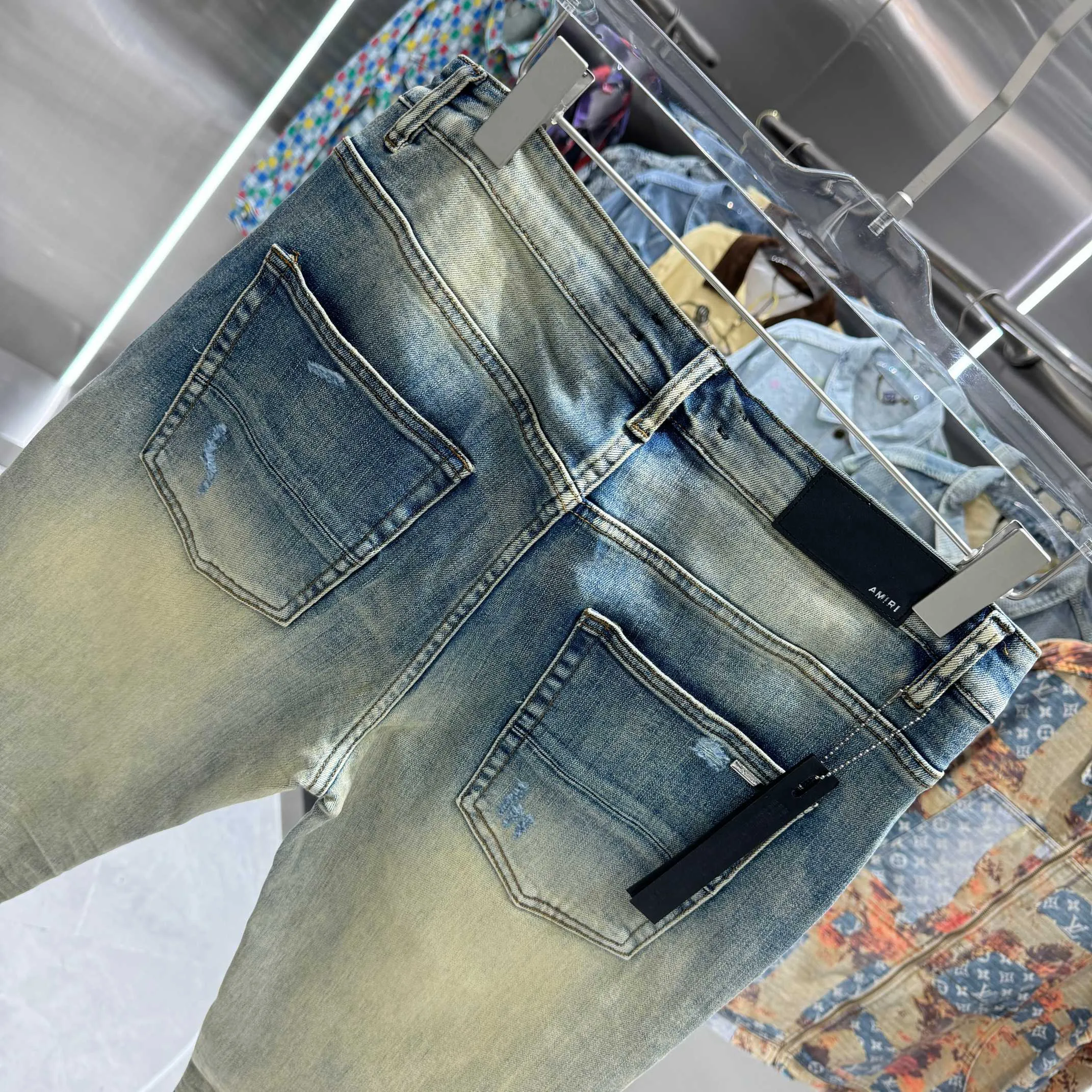 P290 Amiri ripped street fashion slim fit stretch jeans color blue size 30 32 34 36 38