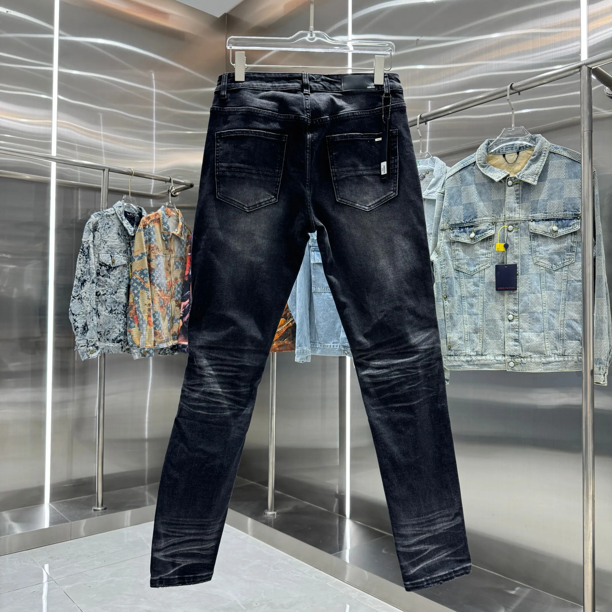 P290 Amiri ripped street fashion slim fit stretch jeans Color Black Size 30 32 34 36 38