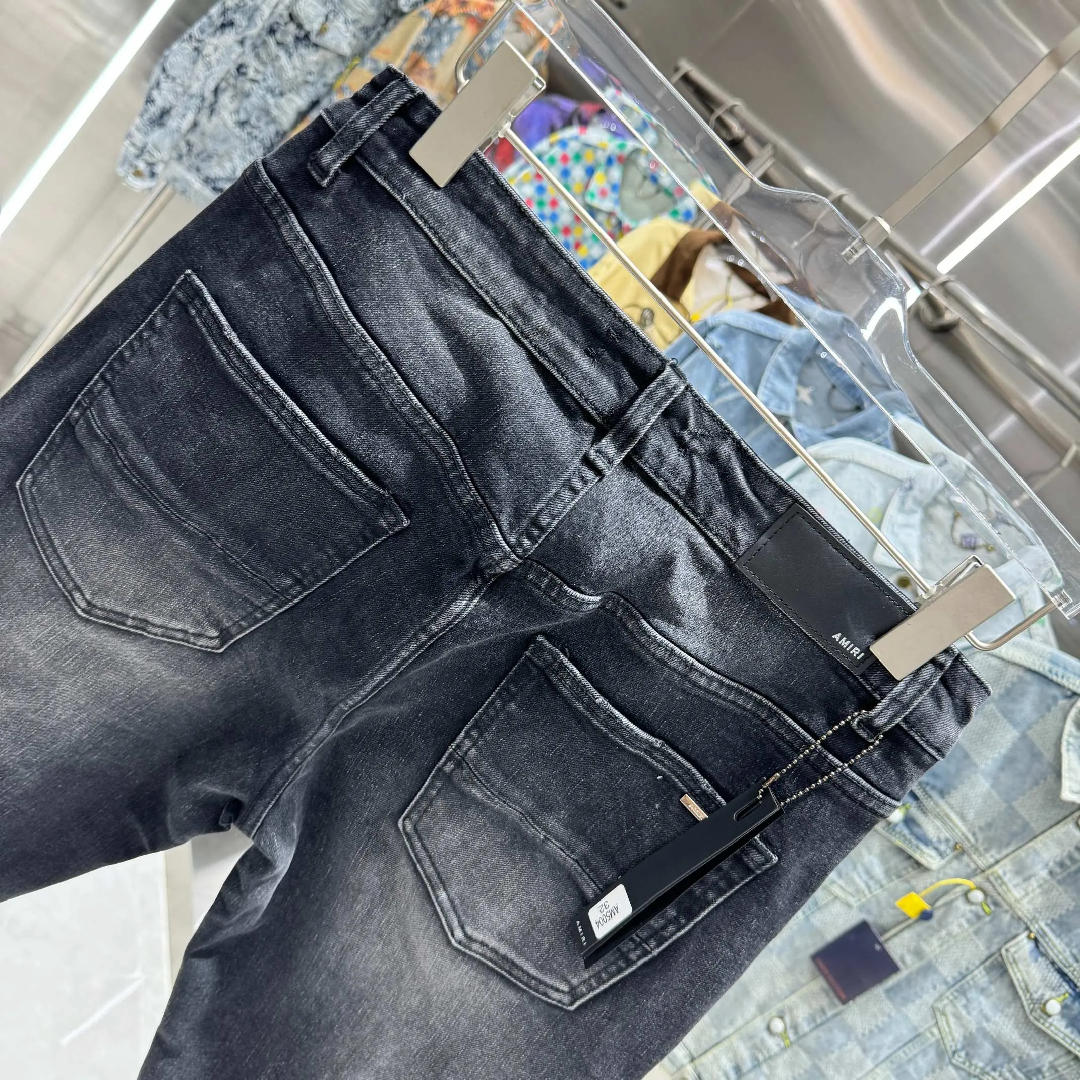 P290 Amiri ripped street fashion slim fit stretch jeans Color Black Size 30 32 34 36 38