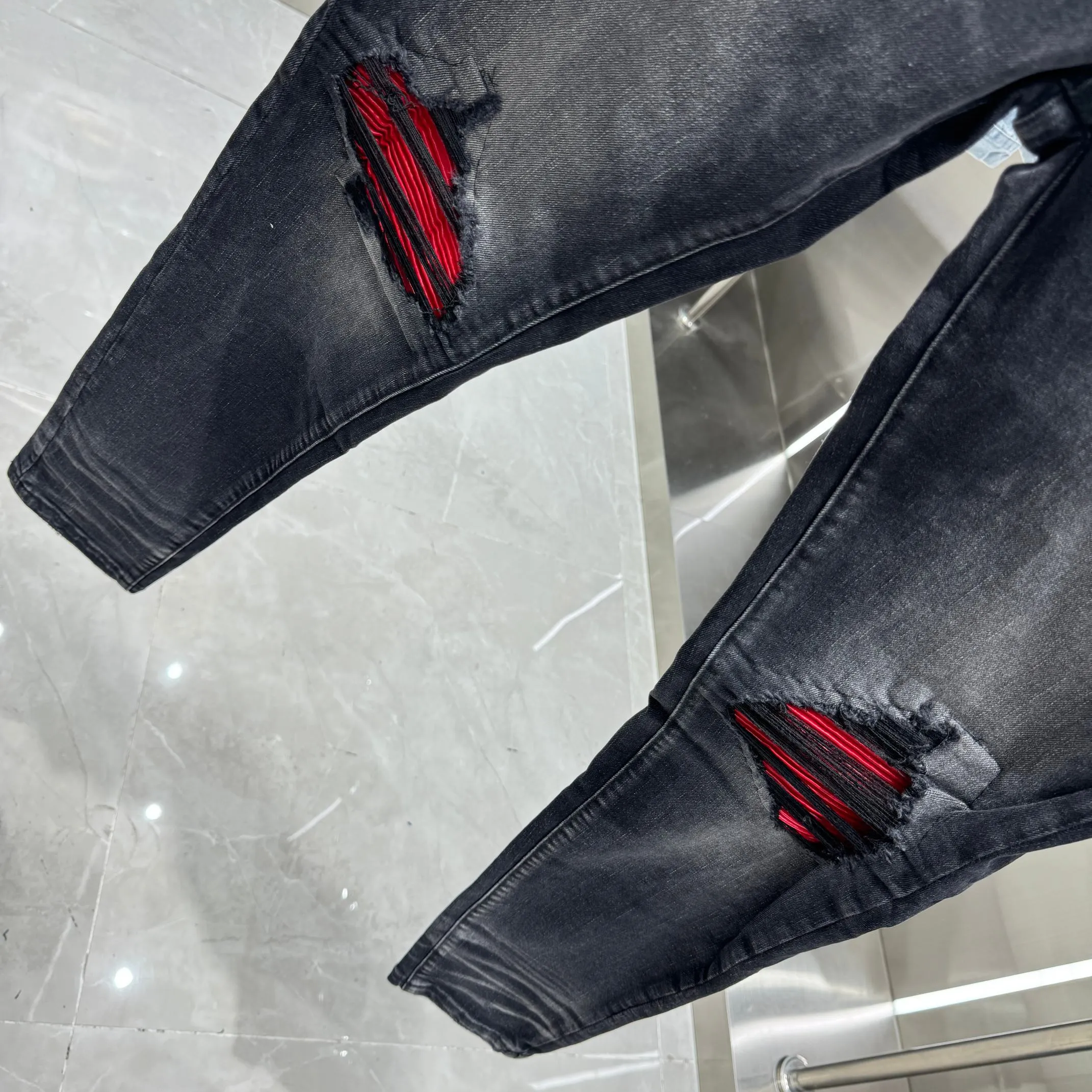 P290 Amiri ripped street fashion slim fit stretch jeans Color Black Size 30 32 34 36 38